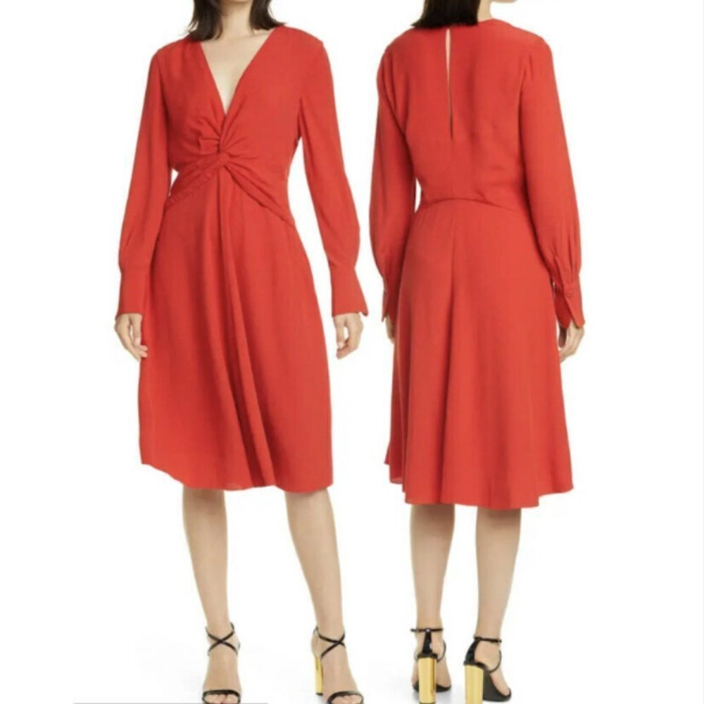 Equipment Femme Faun Twist Knot Front Swing Midi Dress Red Size 2